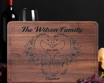 Personalized Goose Family Cutting Board, Custom Engraved Family Name Board, Wedding Gift, Anniversary Gift, Housewarming Gift, Kitchen Decor