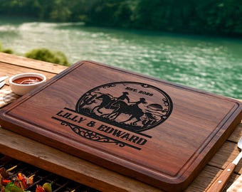 Customized Cowboy Cowgirl Wedding Gifts, Custom Cutting Board, Country Wedding Gift, Custom Western Horse Riding Anniversary Gift for Couple