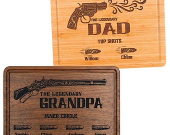 Personalized Cutting Board for Dad, Engraved Gun Design Board, Legendary Dad Gift, Father’s Day Gift for Daddy Grandpa
