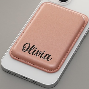 Funda de cuero personalizada con grabado de Apple, billetera magnética Magsafe personalizada para iPhone, tarjetero MagSafe para iPhone 16, 15, 14, 13, 12