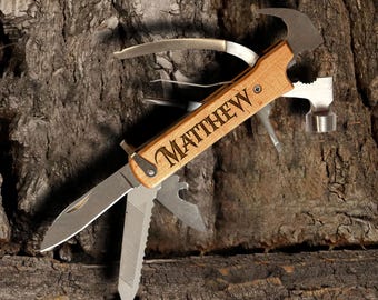 Personalized Pocket Tool, Groomsmen Gift, Birthday Gift for Men, Fathers Day Gift, Swiss Style Hand Tool, Custom Folding Pocket Knife