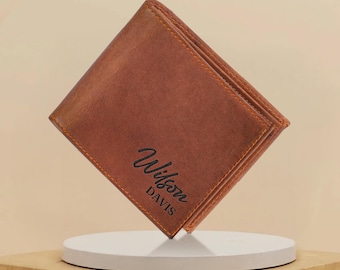 Custom Leather Wallet for Men, Personalized Wallet, Gift for Him, Engraved Wallet, Mens Wallet, Gift for Dad, Grandpa, Husband, Fathers Day