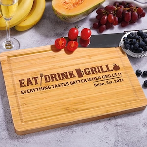 Fathers Day Gift for Dad, Personalized Wood Cutting Board for Grill Master, Custom Engraved Cutting Board, BBQ Gift for Dad, Uncle, Grandpa