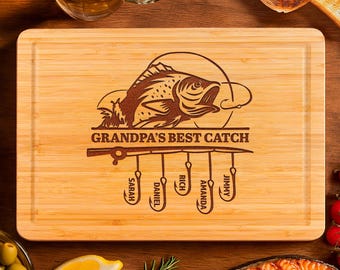 Custom Name Fishing Hook Cutting Board, Personalized Gift for Fisherman Grandpa Dad, Fisherman Gift for Dad Grandpa, Father's Day Present