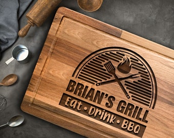 Personalized Grill and BBQ Gifts for Father's Day, Eat Drink BBQ Cutting Board, Custom Dads Birthday Gift, Gifts For Him From Daughter Wife