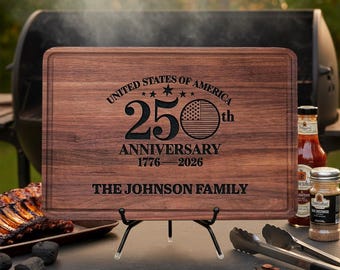 250th Anniversary American Independence Cutting Board, USA 1776–2026 Patriotic Gift, American Flag Family Keepsake