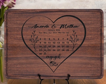 Customized Calendar Cutting Board, Custom Date Gift for Couple, Personalized Engraved Anniversary Wedding Gift, Save The Date Board