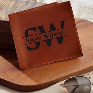 Cartera de cuero personalizada para hombre, cartera grabada con letras iniciales, regalo del Día del Padre para hermano, esposo, papá, abuelo, suegro