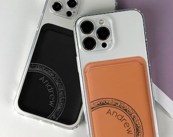 Customized Card Holder with Strong Hold for iPhone Models, Magsafe Magnetic Wallet Leather Gifts For Men, Women, MagSafe Wallet for Phones