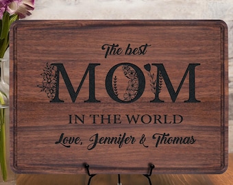 Personalized Mom Cutting Board with Kids Names, Custom Mother's Day Gift for Mommy Nana Gigi, Best Mom in the World