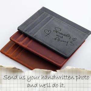 Cartera fina de cuero con escritura a mano, personalizada para hombre, tarjetero, regalo para novio o novia.