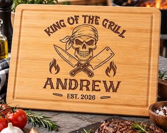 King of the Grill Cutting Board for Dad Griller, Personalized Father's Day Gift for Him, BBQ Gift for Men's Birthday, Grilling Gift for Men