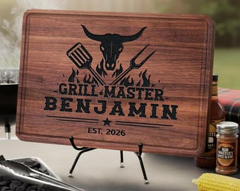 Custom Grill Master BBQ Board, Personalized Western Cutting Board, Father's Day Gift for Dad Grandpa, BBQ Lover Gift