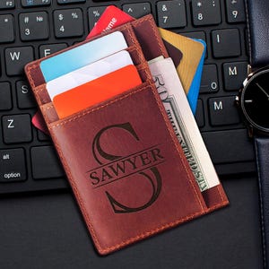 Billetera delgada personalizada para el Día del Padre, Mini billetera grabada, Tarjetero, Tarjetero, Billetera con monograma personalizado, Regalo para él o ella