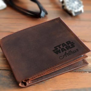 Cartera de cuero personalizada para hombre, regalo para aniversario, graduación, papá, novio, él, esposo, padre, billetera personalizada grabada a mano