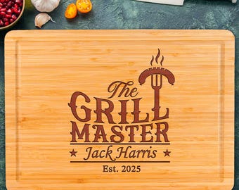Personalized King Of The Grill Designed BBQ Cutting Board, Gift for Men, Father's Day Gift for Fathers, Birthday Gift, Gift from Kids