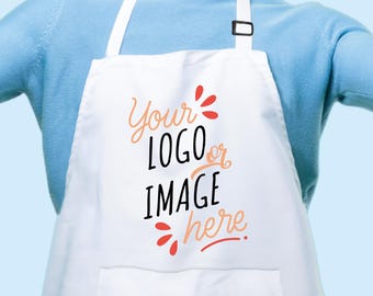 Personalized Logo Apron With Pockets, Custom Text Logo Apron, Custom Print Apron, Custom Kitchen Apron Women Men, Chef Gift, Artist Apron