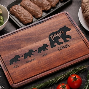 Personalized Papa Bear Cutting Board for Fathers, Engraved Board, Birthday Fathers Day Gift for Dad Husband, Unique Gifts for Him, Dad Gifts