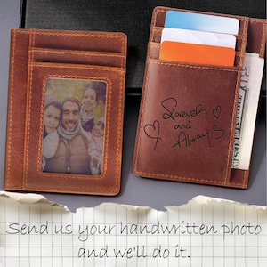 Billetera personalizada, billetera con escritura a mano, billetera delgada, billetera minimalista, billetera de cuero personalizada, minitarjetero, regalo para hombres y mujeres
