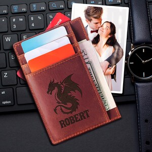 Regalo del Día del Padre, Billetera Personalizada para Hombre, Billetera de Cuero Genuino Suave, Regalo Grabado Personalizado para Él, Novio, Papá, Esposo