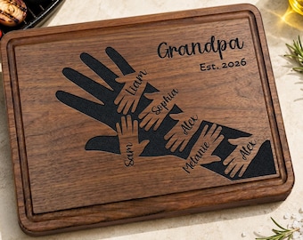 Personalized Dad Cutting Board, Custom Handprint & Fist Bump Gift with Kids Names, Father's Day Gift for Dad Grandpa, Gifts from Dauhter Son