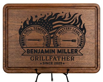 Personalized Grill Father Cutting Board, Custom American Flag BBQ Gift for Dad Grandpa Husband, Funny Father's Day Gift