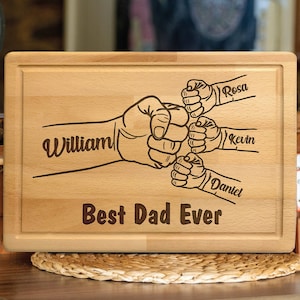 Personalized Dad Fist Designed Wooden Plaque, Father&#39;s Day Sign for Dads, Grilling Board for Dad, Fist Bump, Sign with Kids Names, Dads Gift