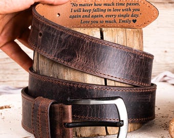 Personalized Leather Belt for Anniversary and Birthday - Handcrafted Custom Belt for Him, Valentines Day Gift for Husband, Gift for him