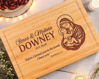 Virgin Mary Cutting Board Personalized, Faith Based Christening Engraved Wood Board, Custom Religious Anniversary Baptism Christmas Gifts