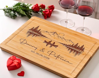 Personalized Lake House Cutting Board, Custom Couple Name Walnut Board, Engraved Wedding Anniversary Gift for Couple, Cabin Decor Gift
