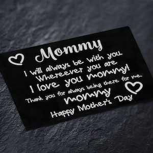 Tarjeta de billetera personalizada, Tarjeta de billetera personalizada para mamá, Tarjeta de mensaje personalizada para regalo del Día de la Madre, Tarjeta de metal grabada