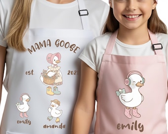 Matching Mommy and Me Aprons, Personalized Mama Goose Apron Set, Custom Apron for Mom and Daughter, Mother's Day Gift for Mom Grandma