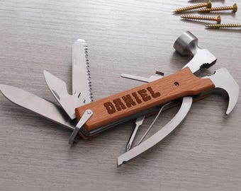 Custom Engraved Pocket Multi Tool for Men, Dad Christmas Gift from Kids, Survival Knife, Every Day Carry Multipurpose Tool, Bottle Opener