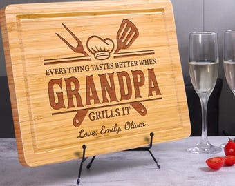 Custom Grandpa Gift for Fathers Day BBQ Board, Grandpas Birthday Gift, Personalized BBQ Cutting Board for Grandpa from Grandkids, Papa Gift