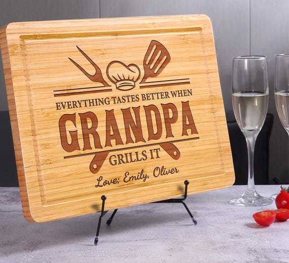 Custom Grandpa Gift for Fathers Day BBQ Board, Grandpas Birthday Gift, Personalized BBQ Cutting Board for Grandpa from Grandkids, Papa Gift
