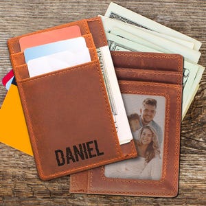 Billetera con nombre personalizado, billetera grabada para hombres, billetera de cuero personalizada, billetera delgada, regalo para hombres, regalo para mujeres, regalo único para él o ella