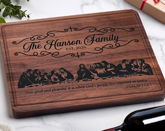 Last Supper Cutting Board Custom, Personalized Christian Faith Engraved Charcuterie Board, Religious Housewarming Christmas Gifts for Couple