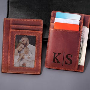 Billetera delgada para hombres, mujeres, tarjetero de cuero minimalista, tarjetero personalizado, billetera de cuero, tarjetero personalizado, regalo para él, para ella