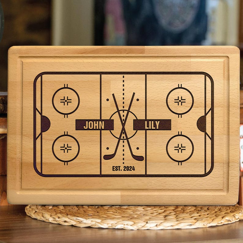 Personalized Hockey Cutting Board, Christmas Gift for Hockey Lover Couple, Custom Hockey Home Sign, Sports Decor, Wedding Gift for Groom