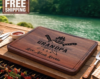 Personalized BBQ Cutting Board Gift for Grandpa, Grilling Accessory, Gift from Grandkids, Father's Day Gift, Grandpa's Birthday Gift