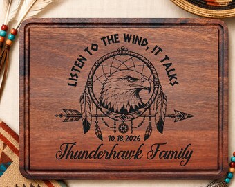 Personalized Native American Cutting Board, Dreamcatcher Eagle Engraved Wood Board, Family Name Wedding Gift, Anniversary Gift, Housewarming