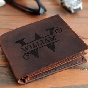 Regalo personalizado para el Día del Padre para él, billetera de cuero personalizada para hombres, billetera personalizada para papá, regalo para abuelo, billetera de regalo de esposa, niños