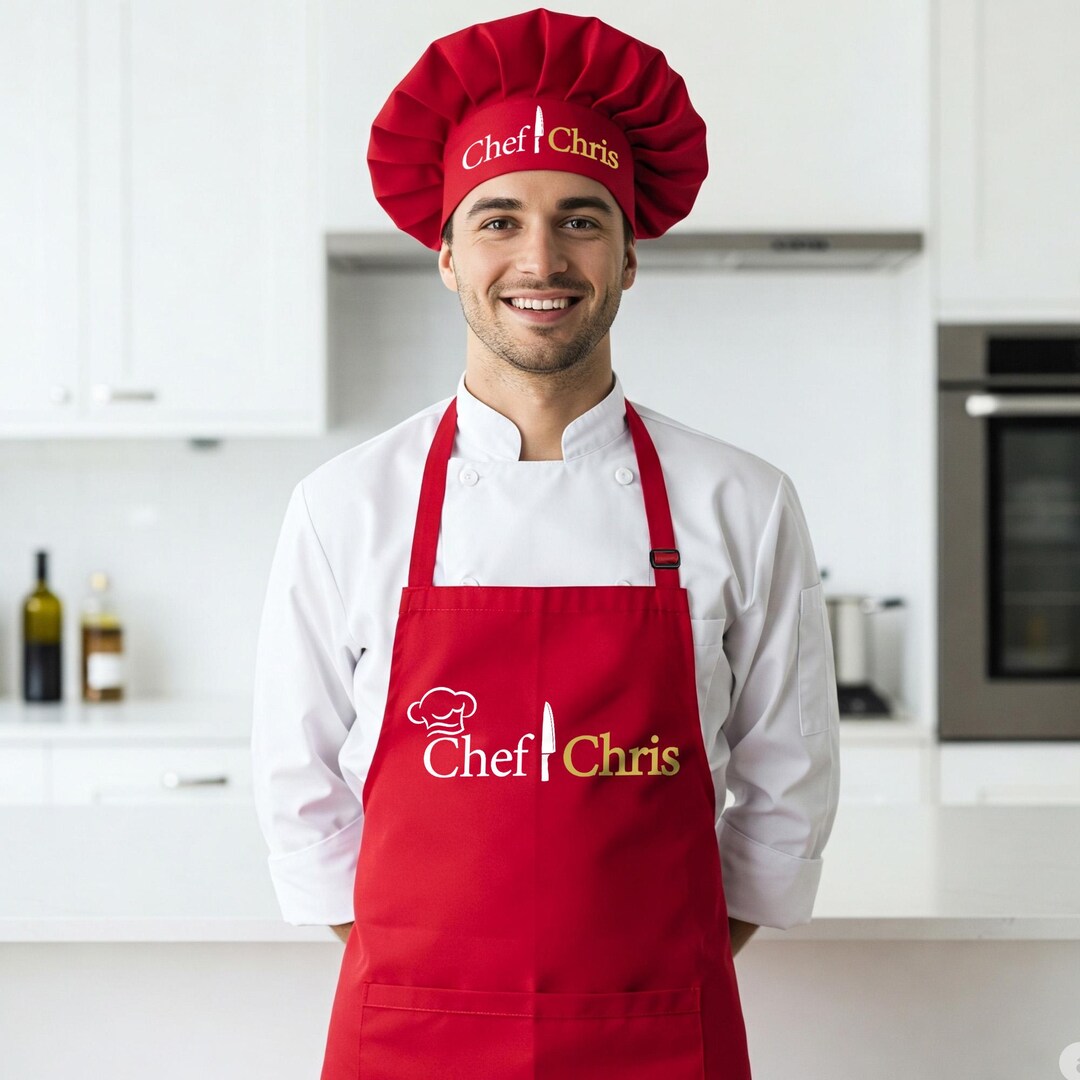 Custom Unisex Named and Master Chef Designed Apron With Hat , Birthday ...