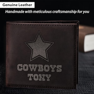 May include: A brown leather wallet with a star and the words "COWBOYS TONY" embossed on the front.