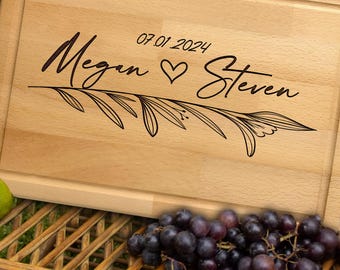 Personalized Wood Charcuterie Board, Custom Engraved Cutting Board with Heart, Wedding & Anniversary Present, Newlywed Housewarming Gift