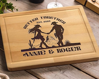 Personalized Cutting Board Vintage Western Wedding Gift, Custom Cowboy Cowgirl Gifts, Country Wedding Decor, Anniversary Gift for Husband