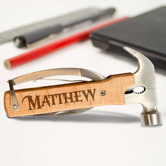 Personalized Pocket Size Hammer, Multi Tools for Men, Custom Engraved Gifts for Boyfriend, Husband, Dad, Hand Tool for Camping or Fishing