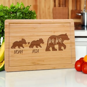 Personalized Papa Bear Cutting Board, Dad Cutting Board with Kids Names, Gifts for Him, Dad Gifts for Birthday or Christmas, Fathers Day