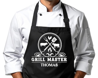 Personalized BBQ Grill Master Apron, Customized Cow Pig Chicken Apron, Custom Name Aprons, Birthday Gift for Dad Husband