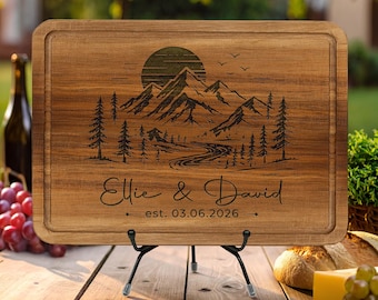 Personalized Mountain Design Cutting Board, Custom Adventure Gift for Couples, Anniversary Gift, Rustic Home Decor, Housewarming Gifts